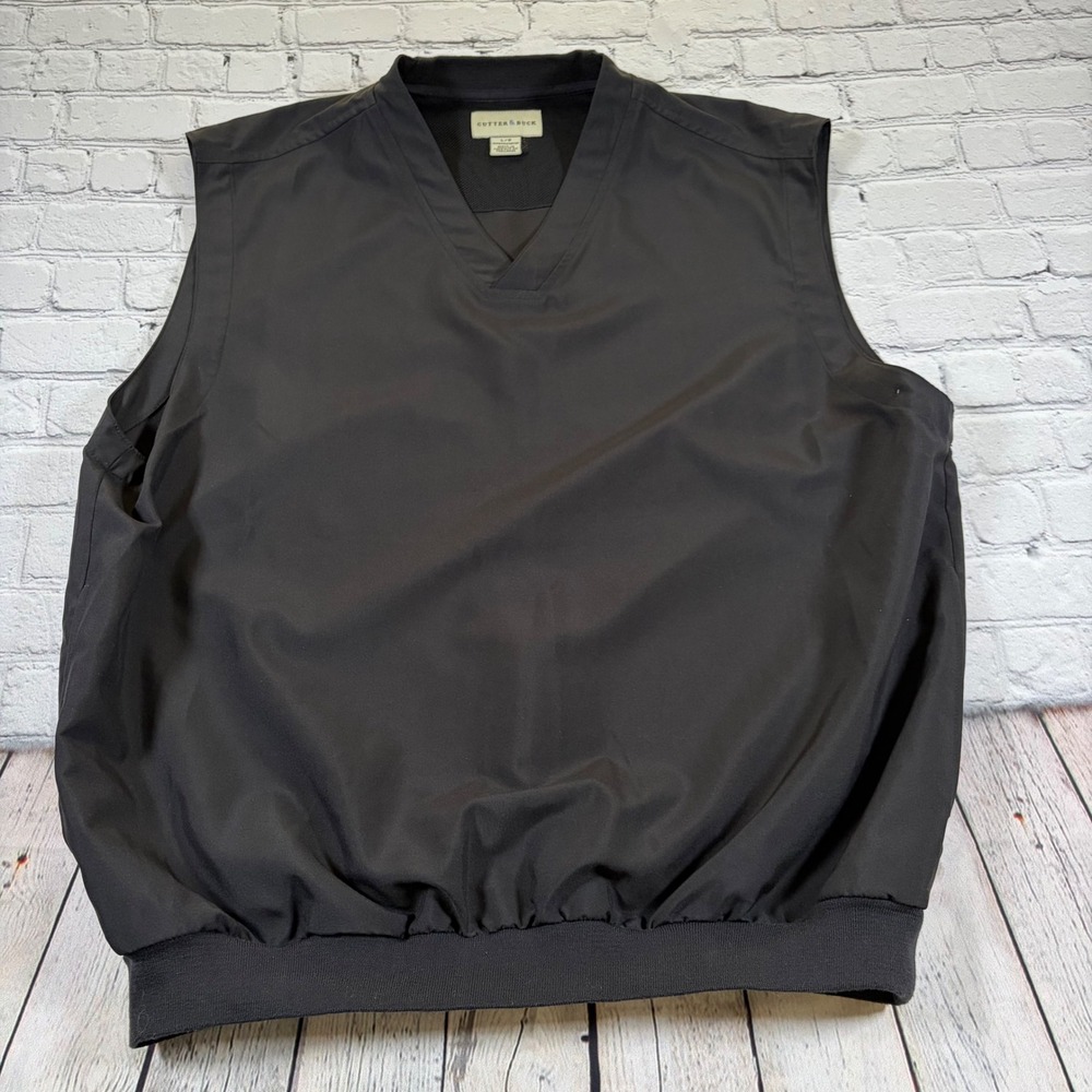 Cutter & Buck Men Large Black V-Neck Golf Windbreaker Vest Mesh Lined Activewear